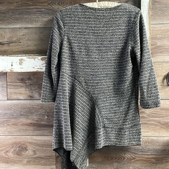 One World Ladies Scoop Neck Asymmetrical Tunic,Size Petite M,Black w Rhinestones - Picture 7 of 7